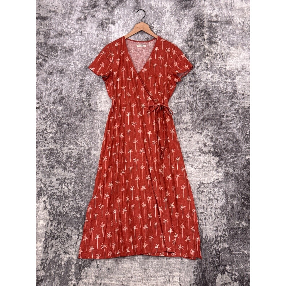 Marine Layer Emlyn Dress Womens Red Palm Tree Hemp Blend Wrap Midi Size M Medium
